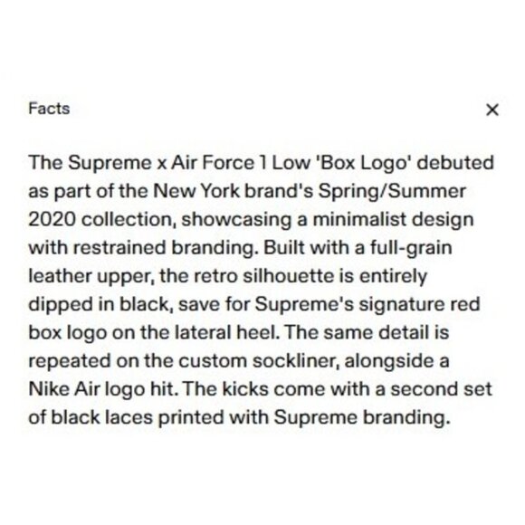 nib SUPREME x AIR FORCE 1 Low Box Logo Sneakers in Black Leather - Unisex M9/W11 - Picture 16 of 16